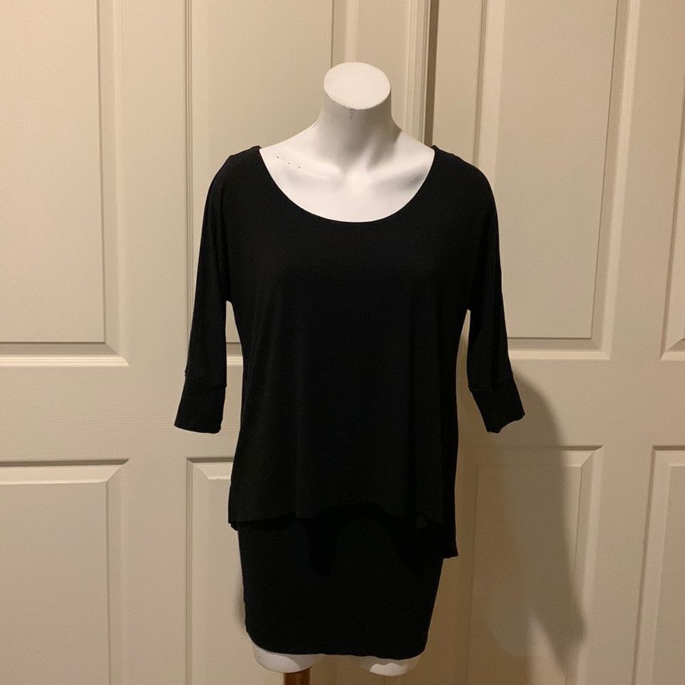 White house black market black dress bodycon style with blousy overlay.